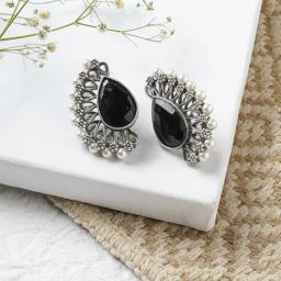 Teejh Ethnic Mahir Black Silver Oxidized Stud Earrings-image-54