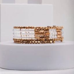 Priyaasi Multilayer Beaded Pearl White Stackable Bracelet-image-98