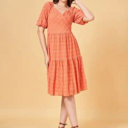 Honey by Pantaloons Peach Striped Blouson Dress-image-101