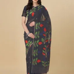 Elora Navy Cotton Woven Saree With Unstitched Blouse-picture-9