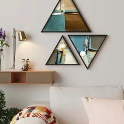 Art Street Triangle Canvas Wave Painting Stretched On Wooden Wall Art - Set of 3-picture-3