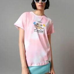 Bewakoof X Official Friends White & Pink Friends Gang Logo Graphic Print Boyfriend T-Shirt-image-26
