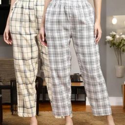 Kryptic Grey & Off White Cotton Relaxed Fit Printed Lounge Pants - Pack of 2-image-8