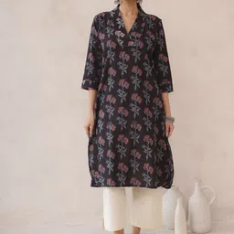 GOODHAND Women Ethnic Motifs Printed Pure Cotton V-Neck Straight Kurta-image-17