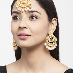 Shining Diva Gold-Plated White Pearl-Studded Antique Jewellery Set-image-81