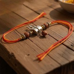 LUCKY JEWELLERY Unisex Artificial Rudraksha-Charm Rakhi With Roli Chawal & Greeting Card-image-13