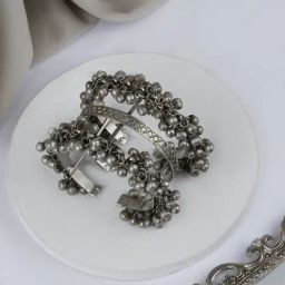 Teejh Sajal Silver Oxidized Ghungroo Cuff Bracelet-image-47