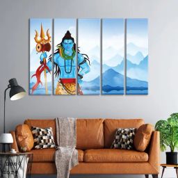 999Store Printed Blue MDF 5 Panels Wall Art-image-41