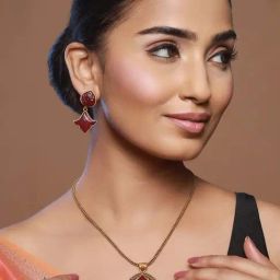 Priyaasi Peacock Studded Red Necklace Set-42