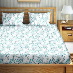 Bella Casa Stella Collection Sky Blue Cotton 180 TC King Size Bedsheet with 2 Pillow Covers-picture-23