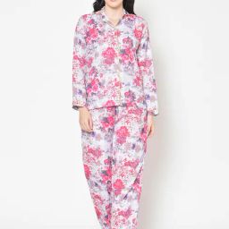 Cation Purple Floral Print Shirt With Pyjamas-image-45