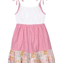 Budding Bees Kids White & Pink Self Design Dress-image-97