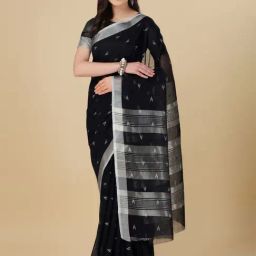 Elora Black Linen Woven Saree With Unstitched Blouse-picture-21