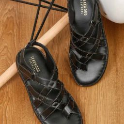 Teakwood Leathers Men's Black Ankle Strap Sandals-picture-31