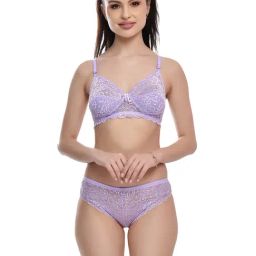 FIMS Purple Lace Work Bra Panty Set-image-25
