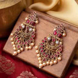 Teejh Saanchi Maroon Golden Dangler Earrings-11