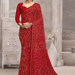 THE FASHION ATTIRE Red TIARAA Printed Bandhani Chiffon Saree-picture-16