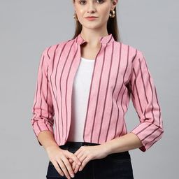 Cottinfab Striped Mandarin Collar Open Front Jacket-25