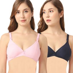 Bella Mama women Moulded Cotton Elastane Bra Pack Of 2 (Colur May Vary)-picture-1
