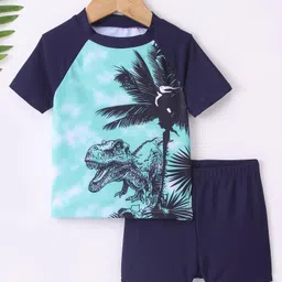 Kookie Kids Half Sleeves Two Piece Swimsuit Dino Print - Navy Blue-picture-36
