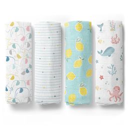 haus & kinder 100% Cotton Muslin Swaddle Elephant Dot Fruit & Ocean Print  Pack Of 4 - Multicolor-image-13
