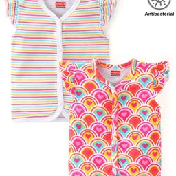 Babyhug 100% Cotton Interlock Knit Frill Sleeves Antibacterial Front Open Vest Stripes & Heart Print Pack of 2 - Multicolor-image-49