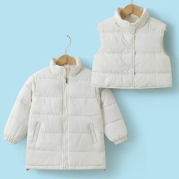 Kookie Kids Full Sleeves & Sleeveless Padded Quilted Jackets With Solid Colour Pack of 2 - White-image-23