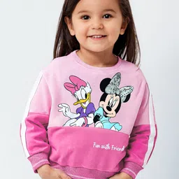 Babyhug Disney Cotton Knit Full Sleeves Sweatshirts With Minnie Mouse Graphics & Sequin Detailing - Pink-picture-49