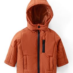 Babyhug Cotton Knit Full Sleeves Solid Colour Padded Hooded Winter Jacket with Pockets - Rust Orange-32