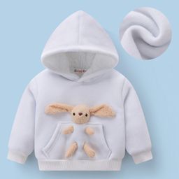 Kookie Kids Full Sleeves Hooded Fur Sweatshirt with Bunny Applique - White-image-37