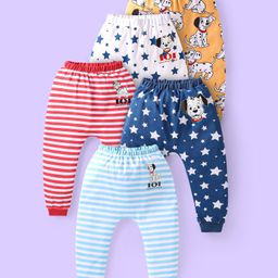 Babyhug Disney Interlock Knit Full Length Diaper Legging with 101 Dalmatians Graphics Pack of 5 - Blue Red & White-image-90