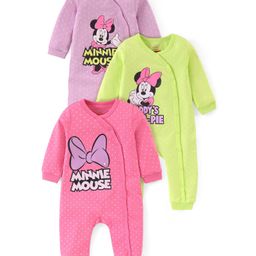 Babyhug Disney Interlock Knit Full Sleeves Romper with Minnie Mouse Graphics Pack of 3 - Pink Purple & Green-image-50