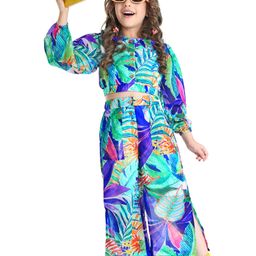 Ollington St. Woven Full Sleeves Tropical Printed Top & Culotte Co-Ord Set - Aqua-picture-13