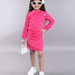 Taffykids Full Sleeves Floral Printed & Button Detailed Sweatshirt With Matching Skirt Set - Pink-picture-11
