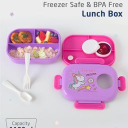 ZOE Portable Lunch Box With Spoon and Fork Unicorn Print - Purple-18