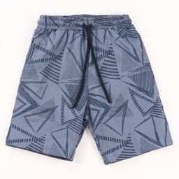 Evimo Single Jersey Knit Above Knee Length Shorts With Abstract Triangles Print - Navy Blue-image-3