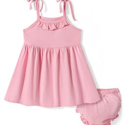 Babyhug 100% Cotton Sleeveless Solid Coloured Frock With Bloomer - Baby Pink-image-70