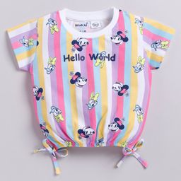 Biskid Sinker Disney Mickey & Friends Featuring Half Sleeves Minnie Mouse & Daisy Duck Printed Striped Top - Pink-image-69