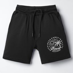Taeko Single Jersey Knit Knee Length Shorts With Tropical Theme Print - Black-picture-34