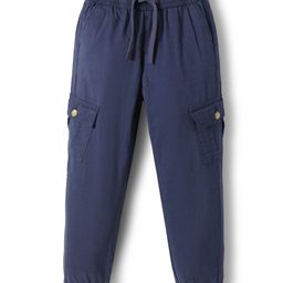 Pine Kids Cotton Elastane Woven Full Length Solid Color Trousers with Cargo Pocket - Navy Blue-picture-9