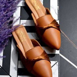 Shoetopia Knot Designed Slip On Mules - Tan-image-40