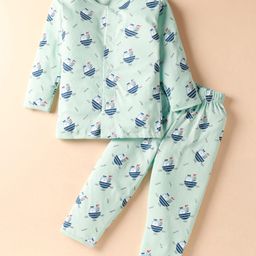 Doreme Single Jersey Knit Full Sleeves Co-ords Night Suit with Airplane Print - Light Blue-picture-47