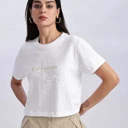 Calvin Klein Jeans Women Brand Logo Printed Organic Cotton T-shirt-image-78