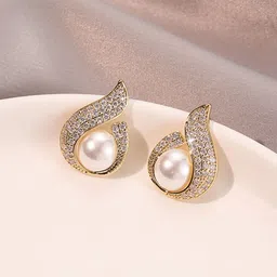 VAGHBHATT Gold-Plated Crystal Studded & Pearls Beaded Teardrop Shaped Studs image 5