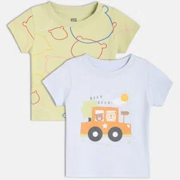 MINI KLUB Boys Pack Of 2 Graphic Printed Round Neck Pure Cotton T-shirts-image-39