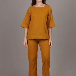 ATARAH Pure Cotton Round Neck Top With Trousers Co-Ords-image-42