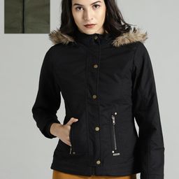Roadster Women Black Solid Reversible Parka-50
