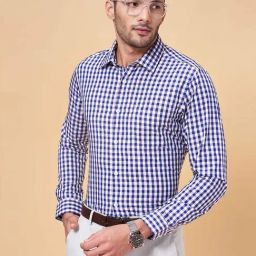 Peregrine by Pantaloons Deep Blue Cotton Slim Fit Checks Shirt-image-69