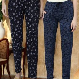 Kryptic Blue & Navy Cotton Relaxed Fit Printed Lounge Pants - Pack of 2-image-66