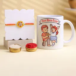 Floweraura Stones Studded Meenakari Floral Mauli Rakhi With Best Bro Mug-image-38